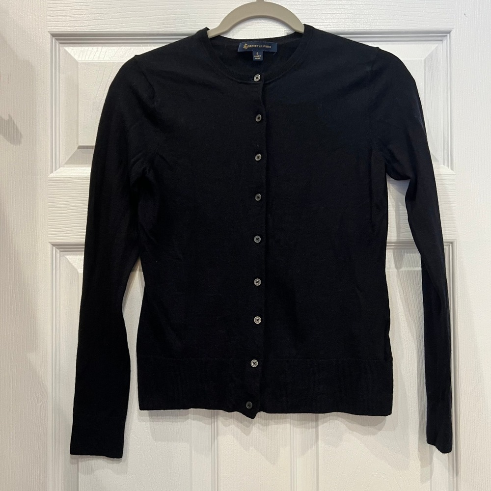 Brooks Brothers Womens S Black Fine Knit Button Front Cardigan Sweater Classic